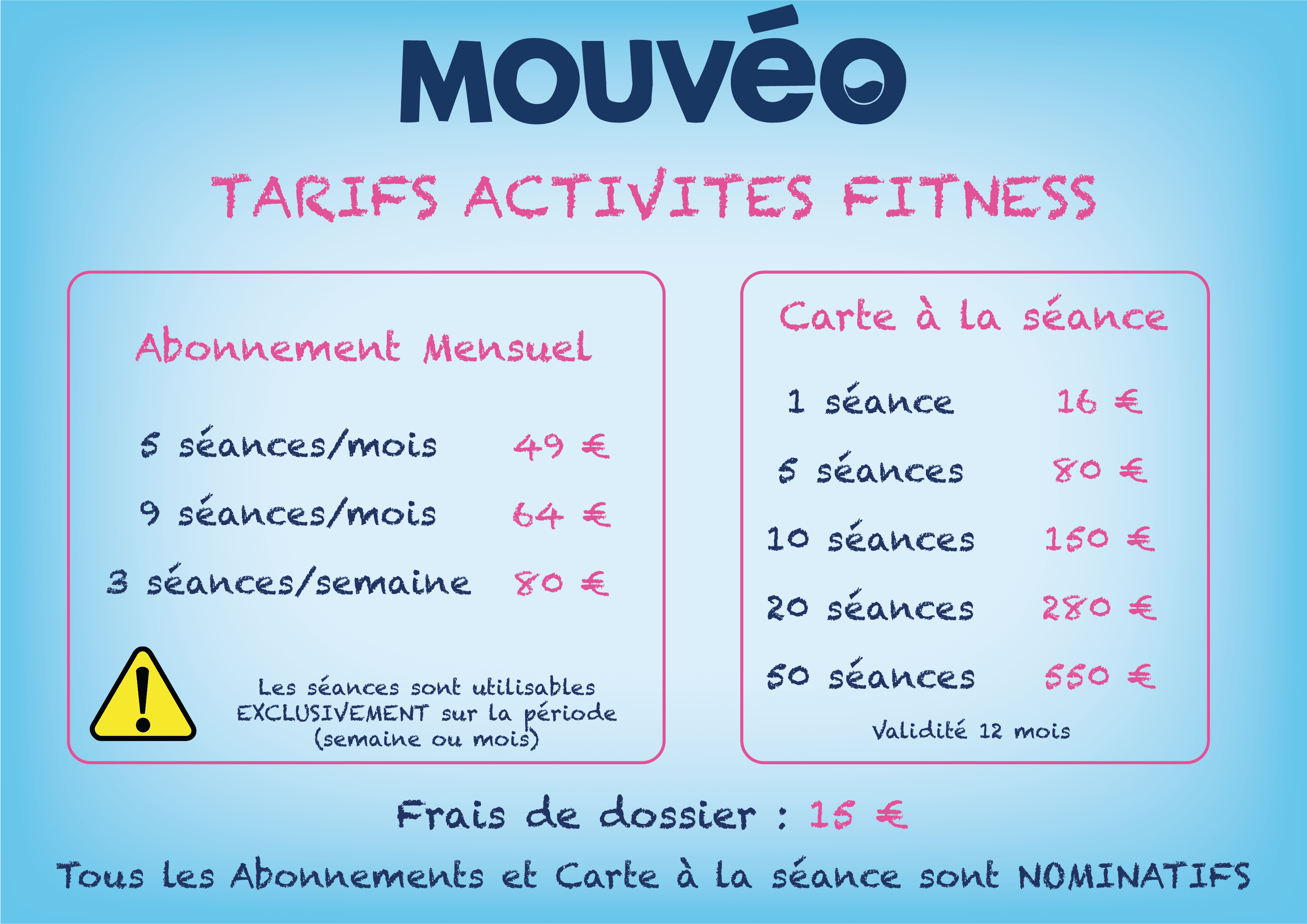 Tarifs activitÃ©s Fitness
